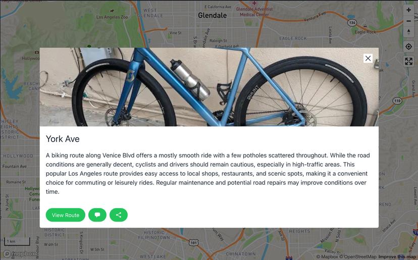 Safe cycling routes and protected bike lanes map details